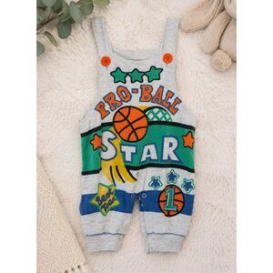 Vintage Pro Ball Star Baby Overalls Romper 0-6 Months Basketball One Piece